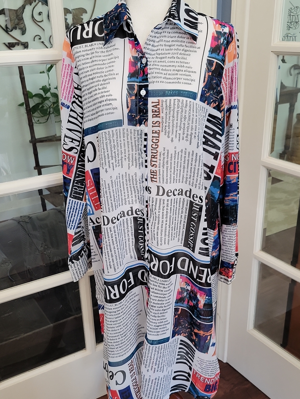 WISHING WAVES Newspaper Print Duster Dress | Size: L